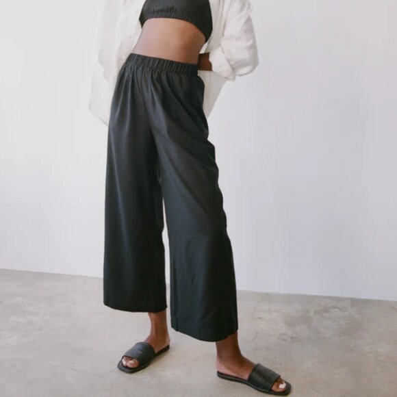 FIRM PRICE Ozma Crop Wide Leg, Regen Silk Noil, Black, Small - Picture 1 of 5